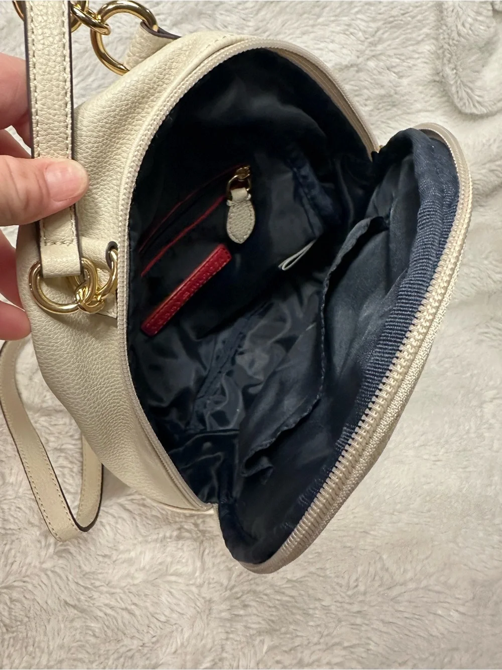Tommy Hilfiger Cream Mini Backpack with Gold TH Logo
